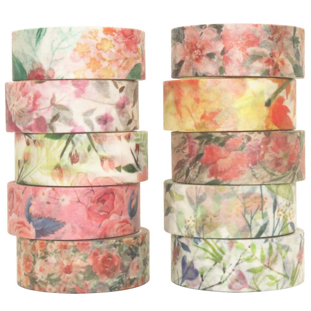 HASTHIP 10 Roll Spring Flower Washi Tape Set Masking Decoration Tape(Warm Color) HASTHIP 10 Roll Spring Flower Washi Tape Set Masking Decoration Tape(Warm Color)